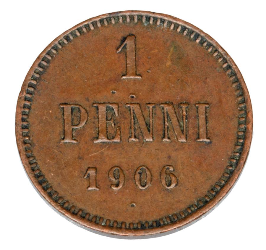 Pièce de 1 penny de 1906 Nicolas II Finlande Occupation russe Helsinki