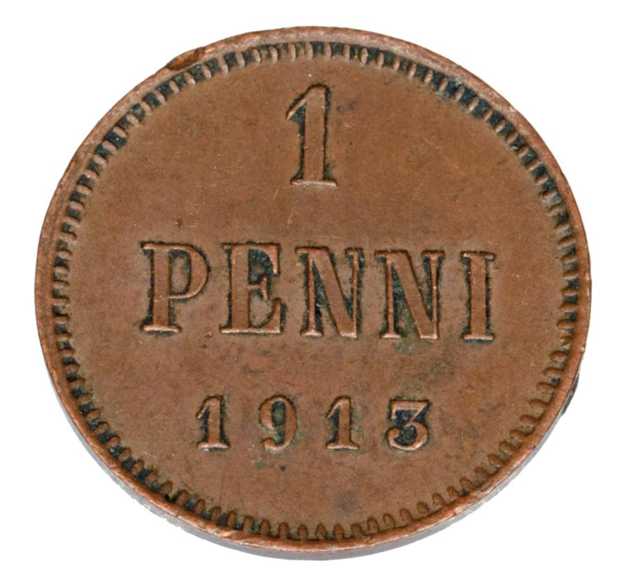 Pièce de 1 penny de 1913 Nicolas II Finlande Occupation russe Helsinki