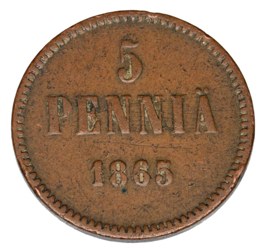 Pièce de 5 pence 1865 Alexandre II Russie Finlande Helsinki