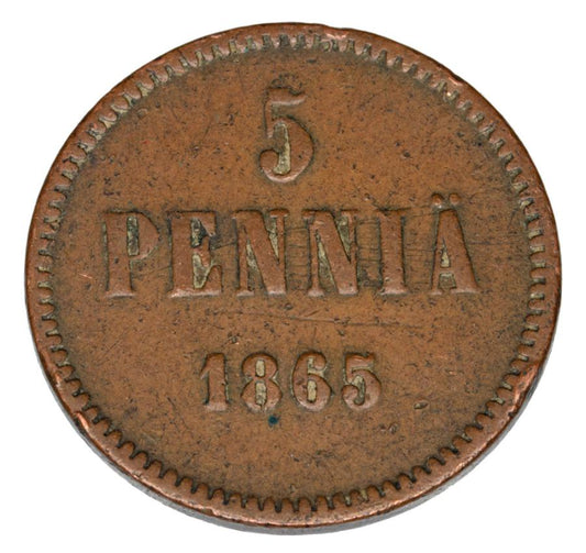 Pièce de 5 pence 1865 Alexandre II Russie Finlande Helsinki