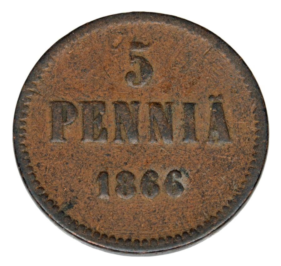 Pièce de 5 pence 1866 Alexandre II Finlande russe Helsinki