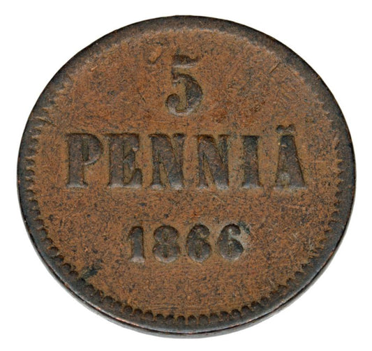 Pièce de 5 pence 1866 Alexandre II Finlande russe Helsinki