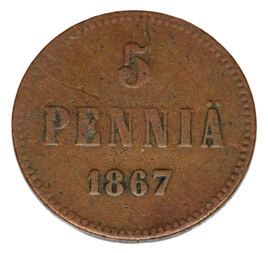 Pièce de 5 pence 1867 Alexandre II Finlande russe Helsinki
