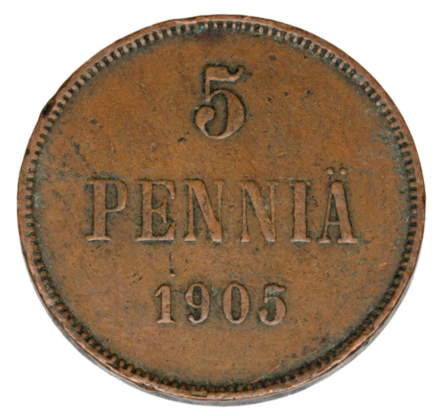 Pièce de 5 pence 1905 Nicolas II Finlande russe Helsinki