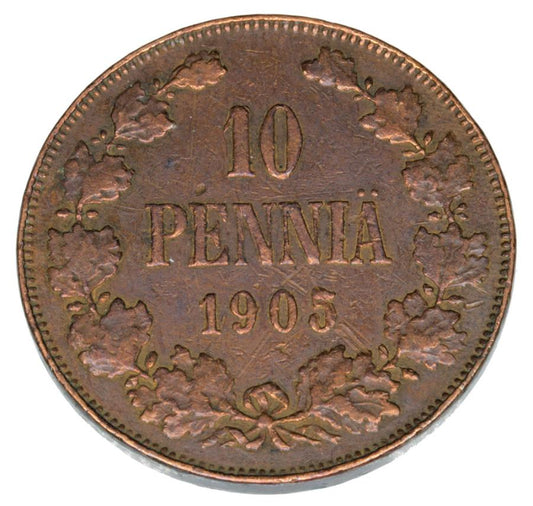 Pièce de 10 pence de 1905 Nicolas II, Finlande russe, Helsinki