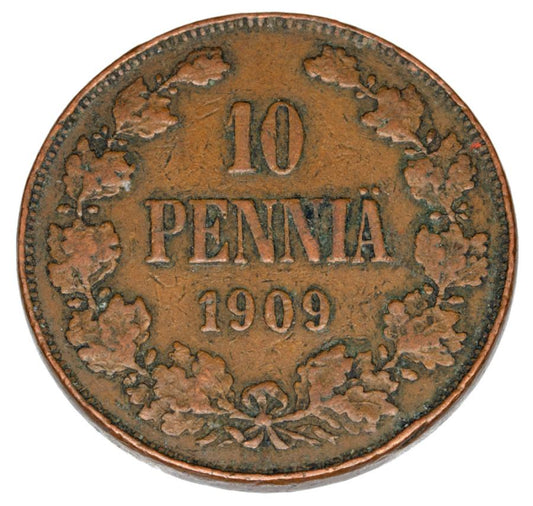 Pièce de 10 pence 1909 Nicolas II Finlande russe Helsinki