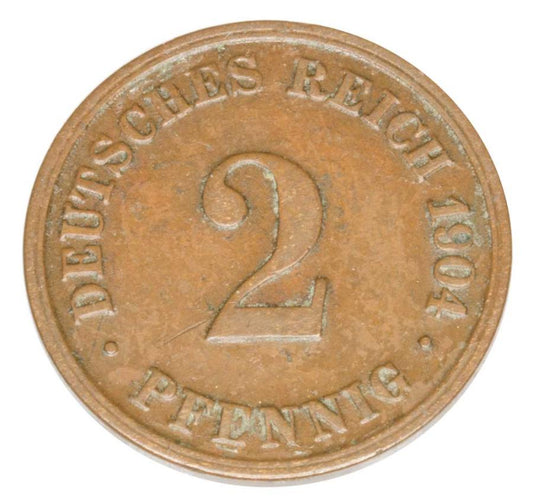 2 pfennig 1904 Guillaume II Hohenzollern Allemagne Munich D