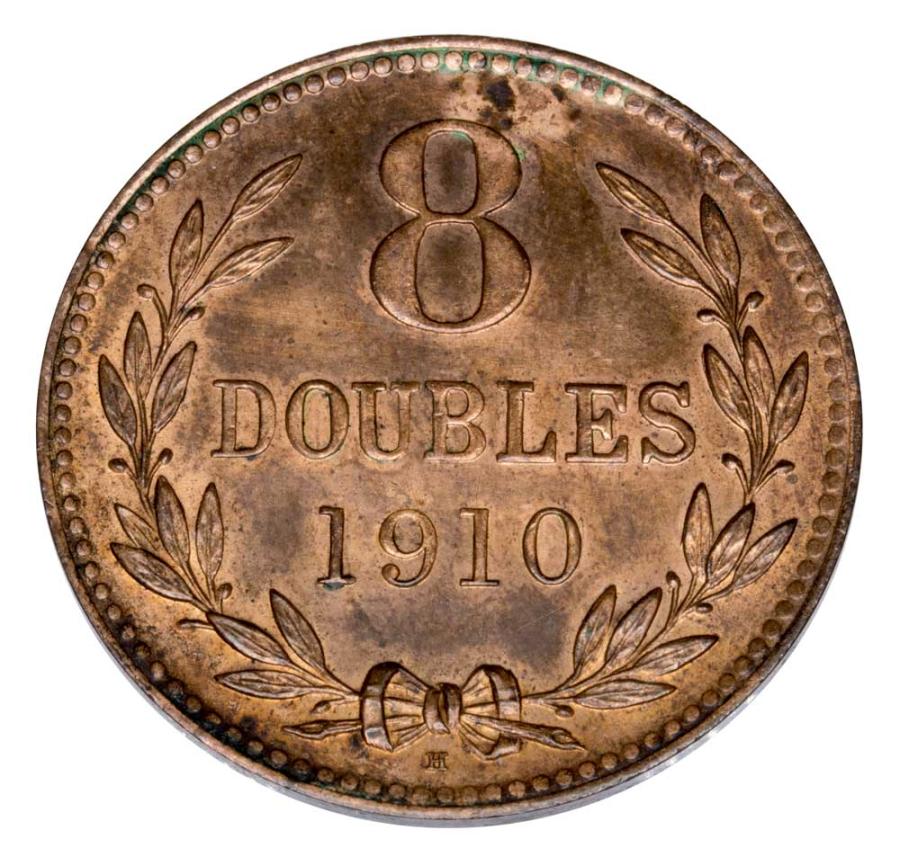 8 doubles 1910 Grande-Bretagne Guernesey Birmingham H