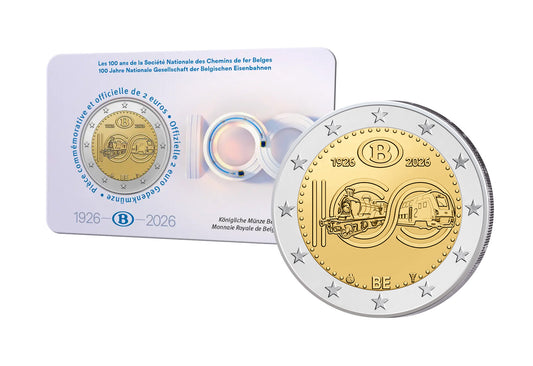 Pièce de 2 euros 2026 Belgique 100 ans des Chemins de fer nationaux belges (SNCB) en pièces et élections