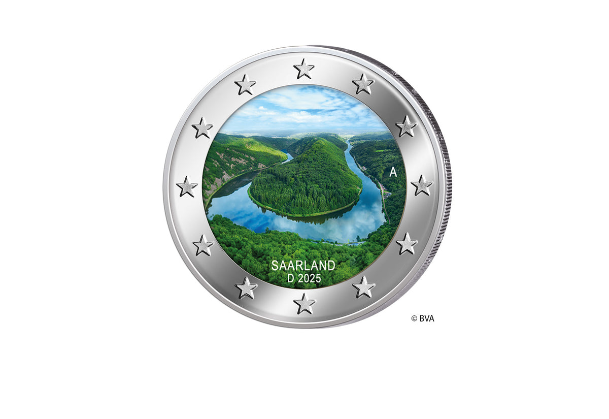 Pièce de 2 euros 2025 Allemagne Sarre - Boucle de la Sarre avec motif coloré. Menthe de notre choix.