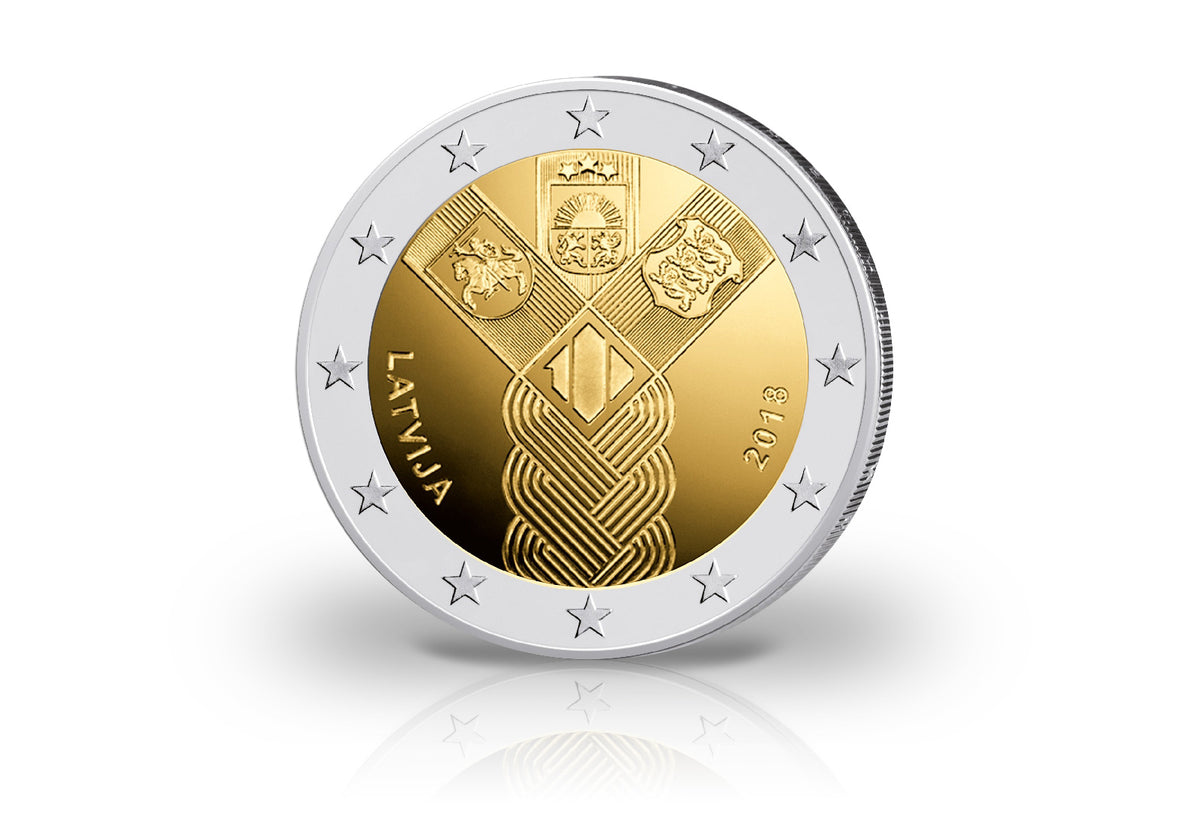Pièce de 2 euros 2018 Lettonie 100 ans d'indépendance Émission conjointe balte
