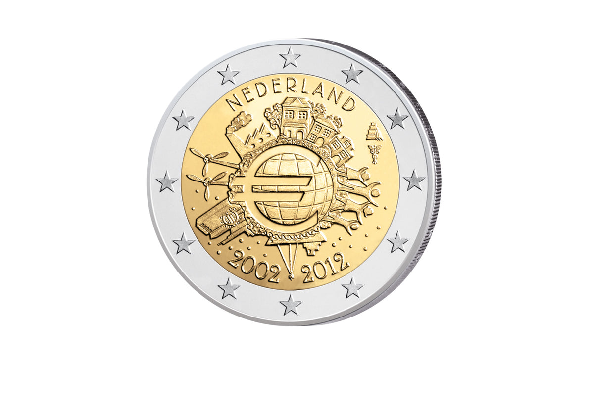 2 euros 2012 Pays-Bas 10 ans espèces bfr.