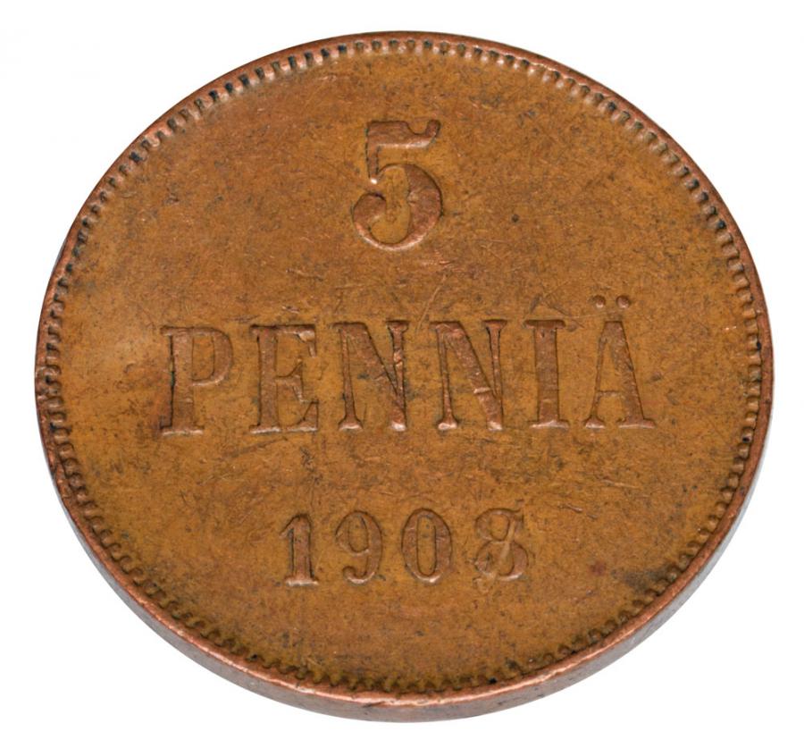 Pièce de 5 pence 1908 Nicolas II Finlande occupation Helsinki