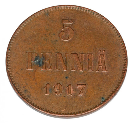 Pièce de 5 pence 1917 Nicolas II Finlande occupation Helsinki