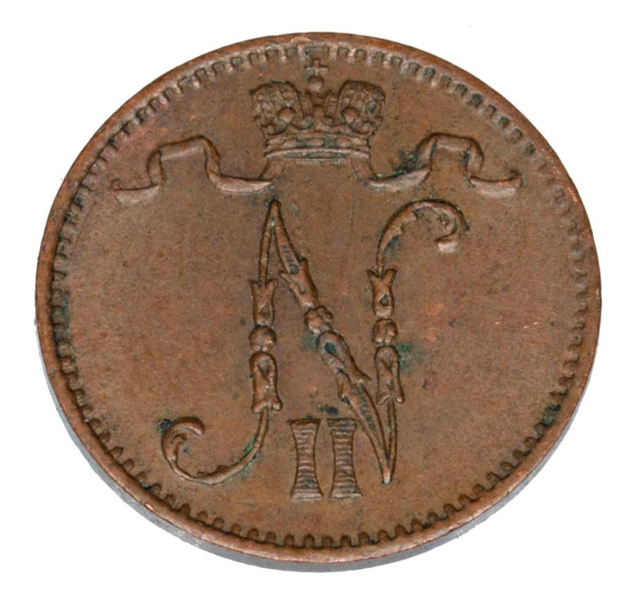 Pièce de 1 penny de 1909, Nicolas II, Finlande, occupation russe, Helsinki