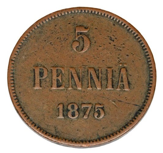 Pièce de 5 pence 1875 Alexandre II Russie Finlande Helsinki