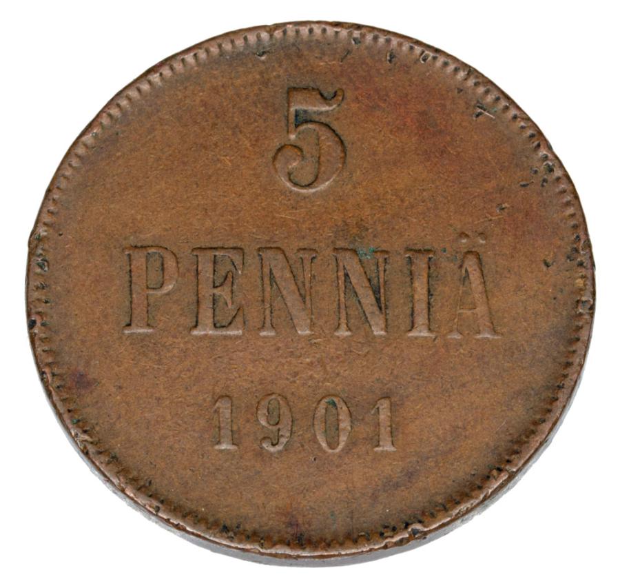 Pièce de 5 pence 1901 Nicolas II Finlande russe Helsinki