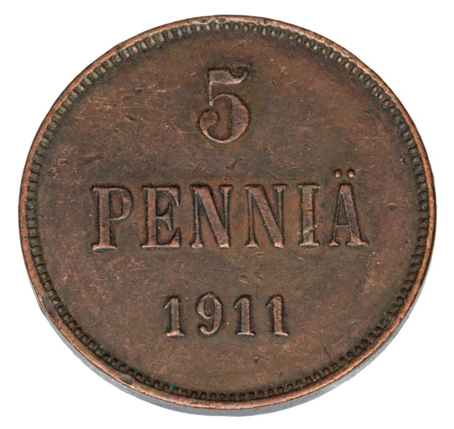 Pièce de 5 pence 1911 Nicolas II Finlande russe Helsinki
