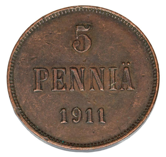 Pièce de 5 pence 1911 Nicolas II Finlande russe Helsinki
