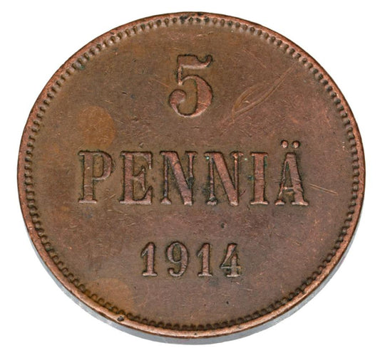 Pièce de 5 pence 1914 Nicolas II Finlande russe Helsinki