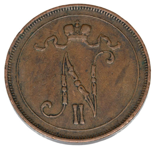 Pièce de 10 pence 1907 Nicolas II Finlande russe Helsinki