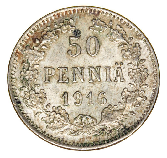 Pièce de 50 pence de 1916 Nicolas II, Finlande russe, Helsinki