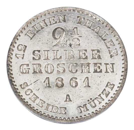 2 1/2 groschen argent 1861 Guillaume Ier Allemagne Berlin A