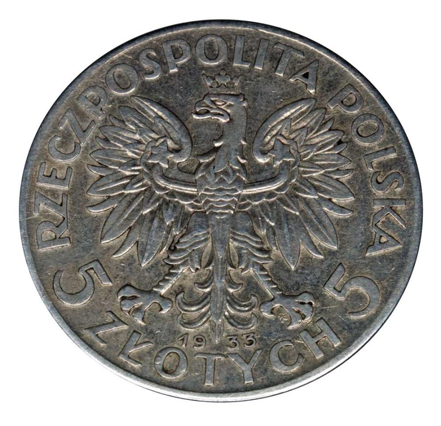 5 złoty 1933 Pologne Varsovie Tête de femme