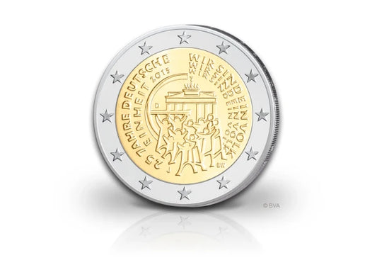 Pièce commémorative allemande de 2 euros 2015, célébrant les 25 ans de l'unité allemande. Atelier de frappe au choix.