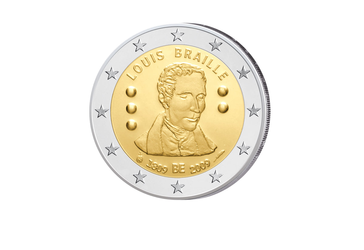 2 Euro 2009 Belgique 200e anniversaire Braille bfr.