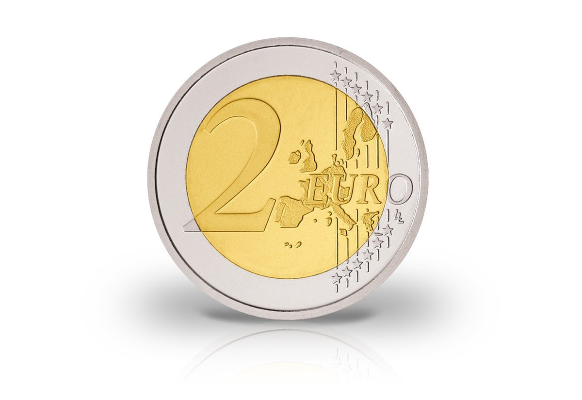 Pièce de 2 euros allemande de 2008 avec erreur de frappe, frappée à Hambourg (Michel) et ornée d'une ancienne carte de l'Europe. Marque d'atelier : F