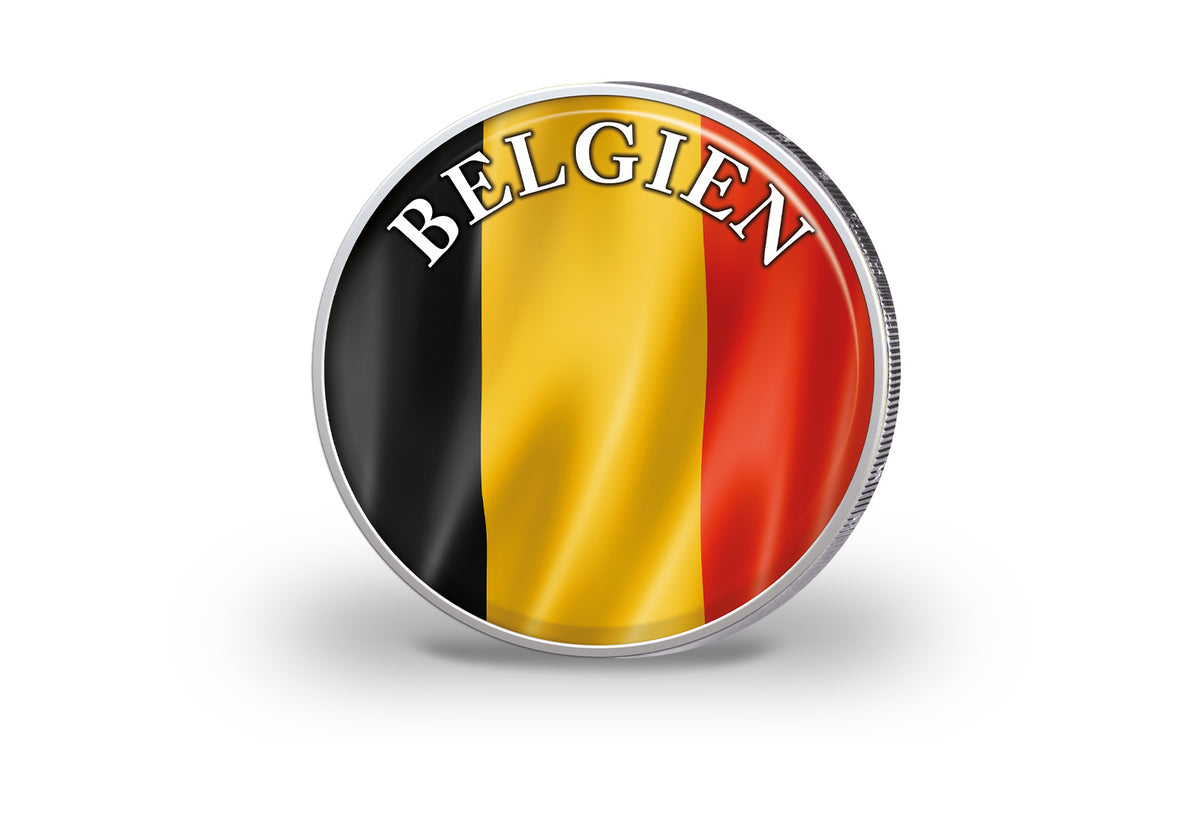 Pièce de 2 euros plaquée or avec application aux couleurs du drapeau belge