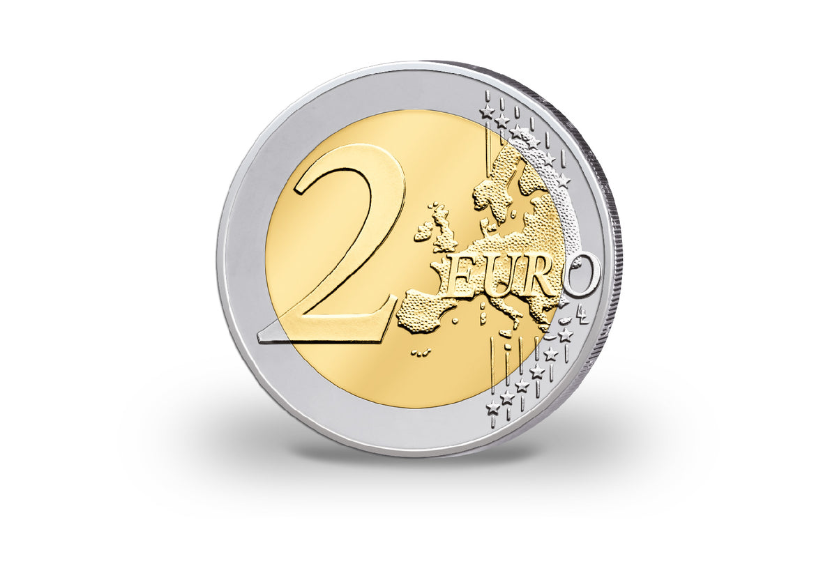 Pièce de 2 euros plaquée or avec application aux couleurs du drapeau belge