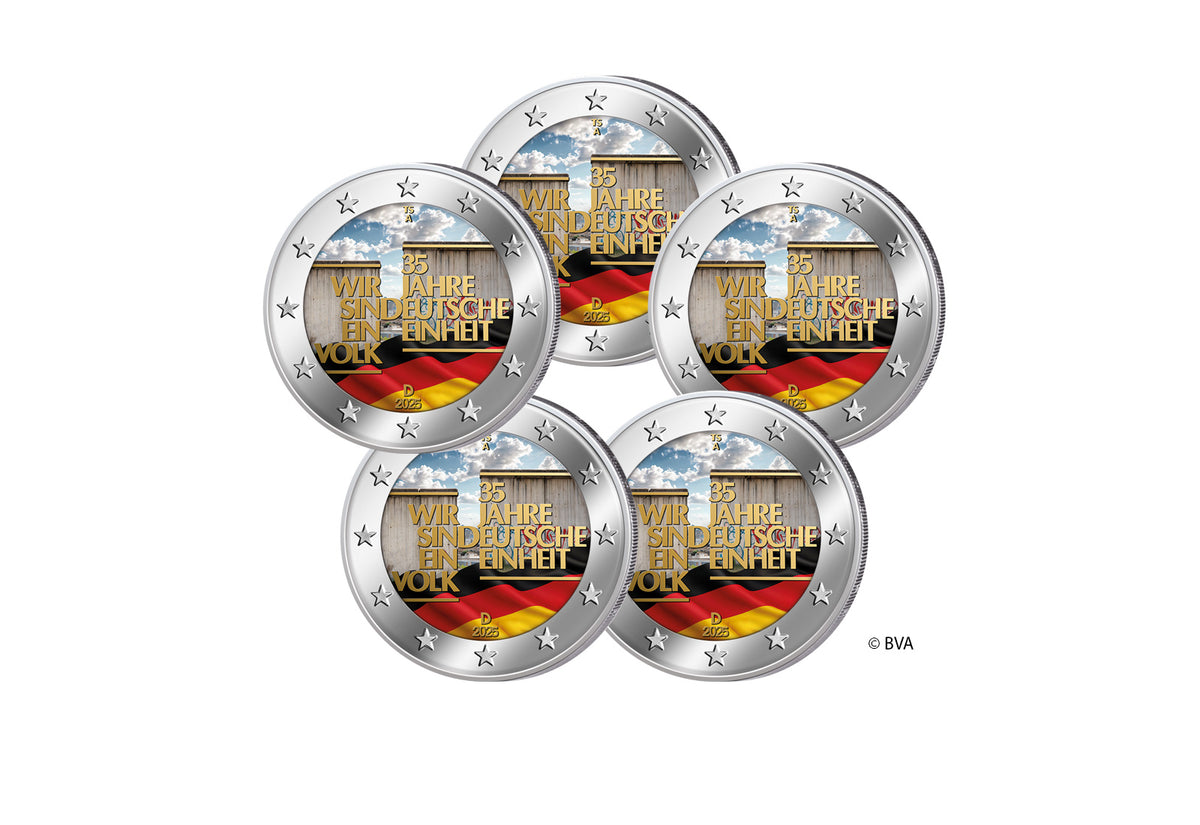 Pièce de 2 euros 2025 Allemagne 35 ans d'unité allemande avec application couleur Menthes A-J