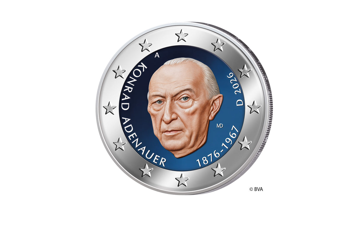 Pièce de 2 euros 2026 Allemagne Konrad Adenauer Monnaie et Élection avec application en couleur