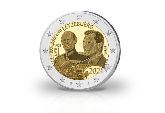 Pièce de 2 euros 2021 Luxembourg commémorant le 100e anniversaire du Grand-Duc Jean (photo)