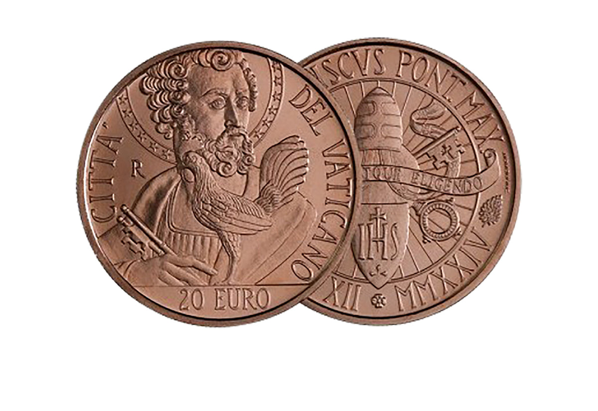 20 euros Vatican 2024 Art du cuivre et foi Pierre et le coq