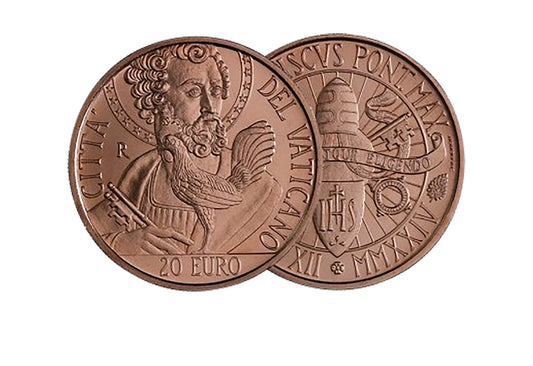 20 euros Vatican 2024 Art du cuivre et foi Pierre et le coq