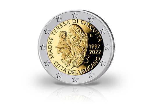 Pièce de 2 euros 2022 Vatican 25e anniversaire de la mort de Mère Teresa en Coincard